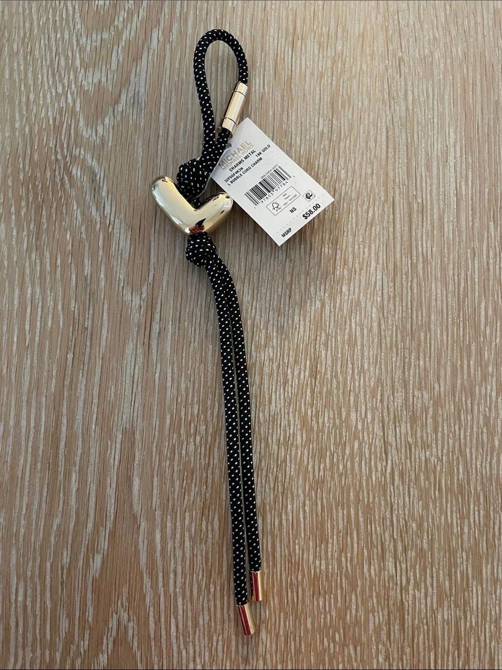 Michael Kors Initial Gold-Tone and Speckled Cord Bag Charm L, NWT